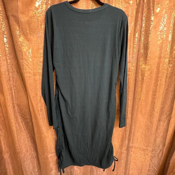 BTFBM Dark Emerald Green Ribbed Long Sleeve Bodycon Side Tie Mini Dress XL - Picture 2 of 9